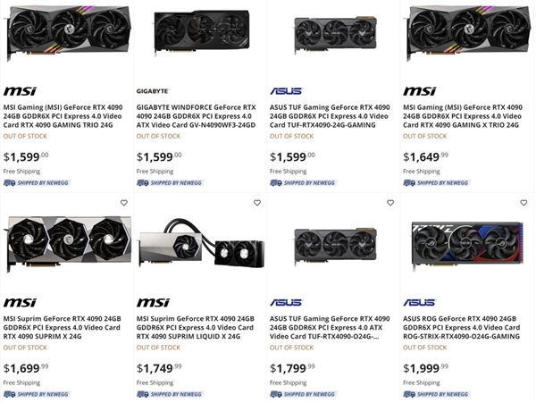 大量RTX 4090非公版显卡上架：有的价格贵了25%