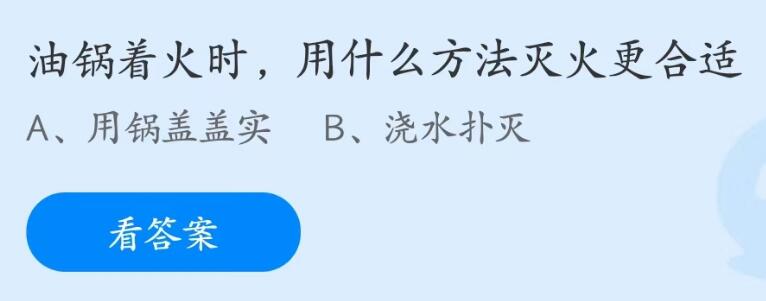 蚂蚁庄园5月12日：油锅着火时用什么方法灭火更合适