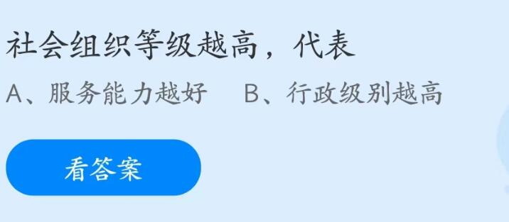 蚂蚁庄园6月15日：社会组织等级越高代表