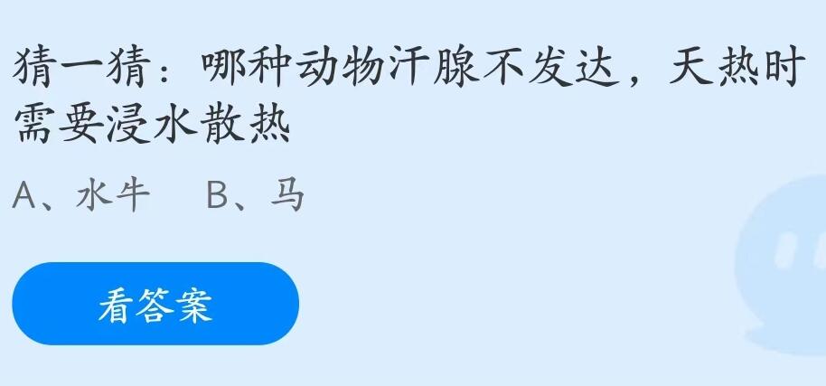 蚂蚁庄园7月8日：哪种动物汗腺不发达天热时需要浸水散热