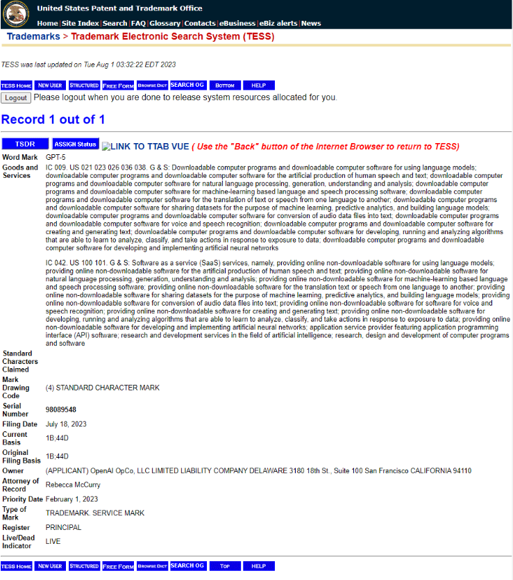 OpenAI或推出GPT-5，商标申请进展曝光